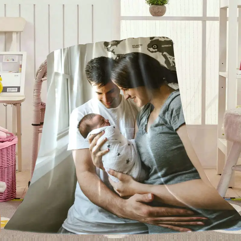 Wholesale High Quality Personalized Super Soft Polyester Blanket 3D Custom Photo Printed White Fleece