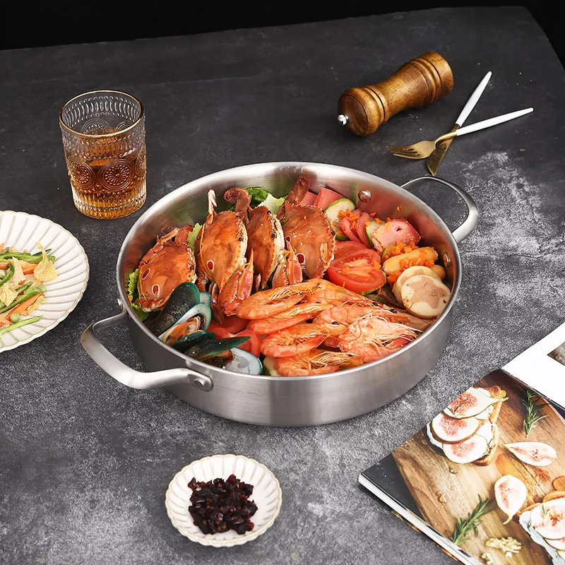 Сухая кастрюля из нержавеющей стали 304 под заказ, суповая кастрюля для лапши, кастрюля для приготовления пищи, кастрюля с тремя слоями из нержавеющей стали с плоским дном