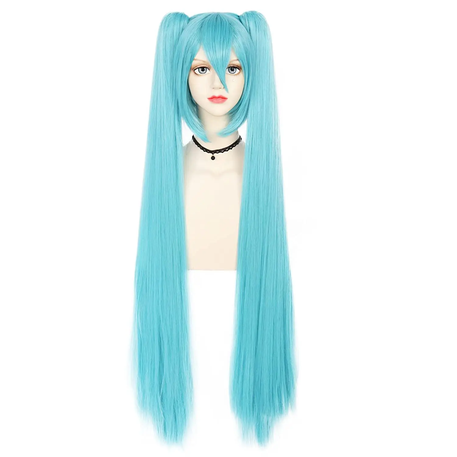 ANOGOL Cosplay Wig with Bangs for Women with Two Detachable Ponytails Long Straight Synthetic Wig for Halloween Costume Party