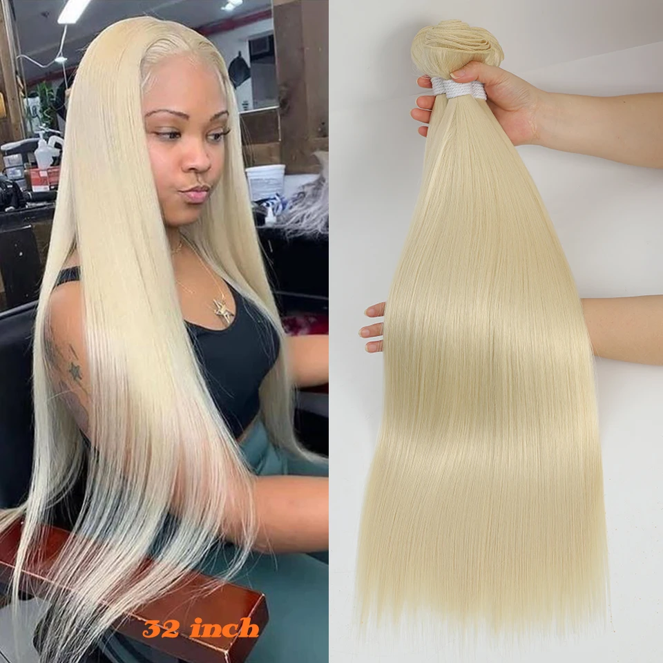 613 Honey Blonde Straight Hair Bundles Ombre Hair Extension 30 32 34 36Inch Super Long Hair Grey Synthetic Straight Hair Weaving