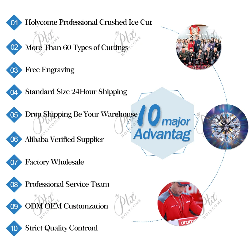 Holycome  Radiant Cut Loose Gemstones Crushed Ice Cut Moissanite  Natural Color GRA Wholesale free fire diamonds loose gemstones
