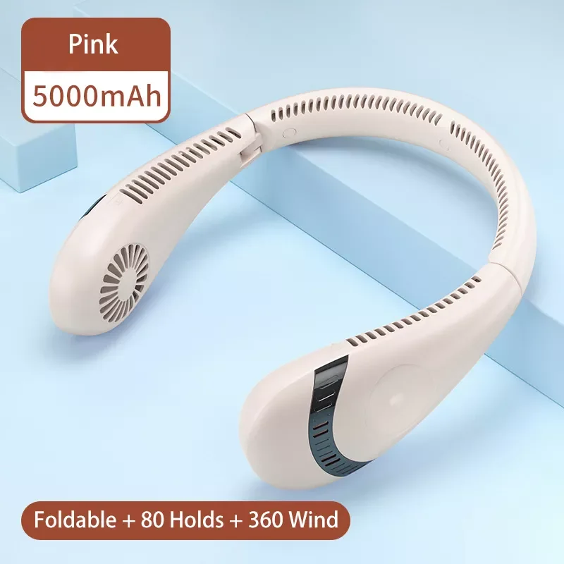 Foldable 5000mAh Rechargeable Battery Small Portable Neck Fan Hands Free Bladeless Fan