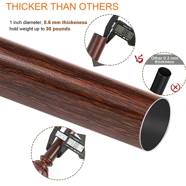 HB Good Price Classic Wood Grain Resin Bathroom Window Curtain Rod Accessories With Finial and Rod For Room