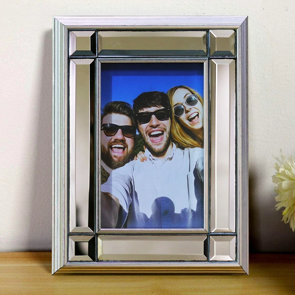
Shinning Innovative Style PS Photo Frame with Bevel-edge Mirror Glasses Around for Home Decor 