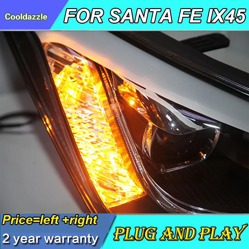 FOR  Hyundai New Santa IX45 LED Strip Head Light with Bi Xenon Projector Lens  2013-2014 Year TLZ