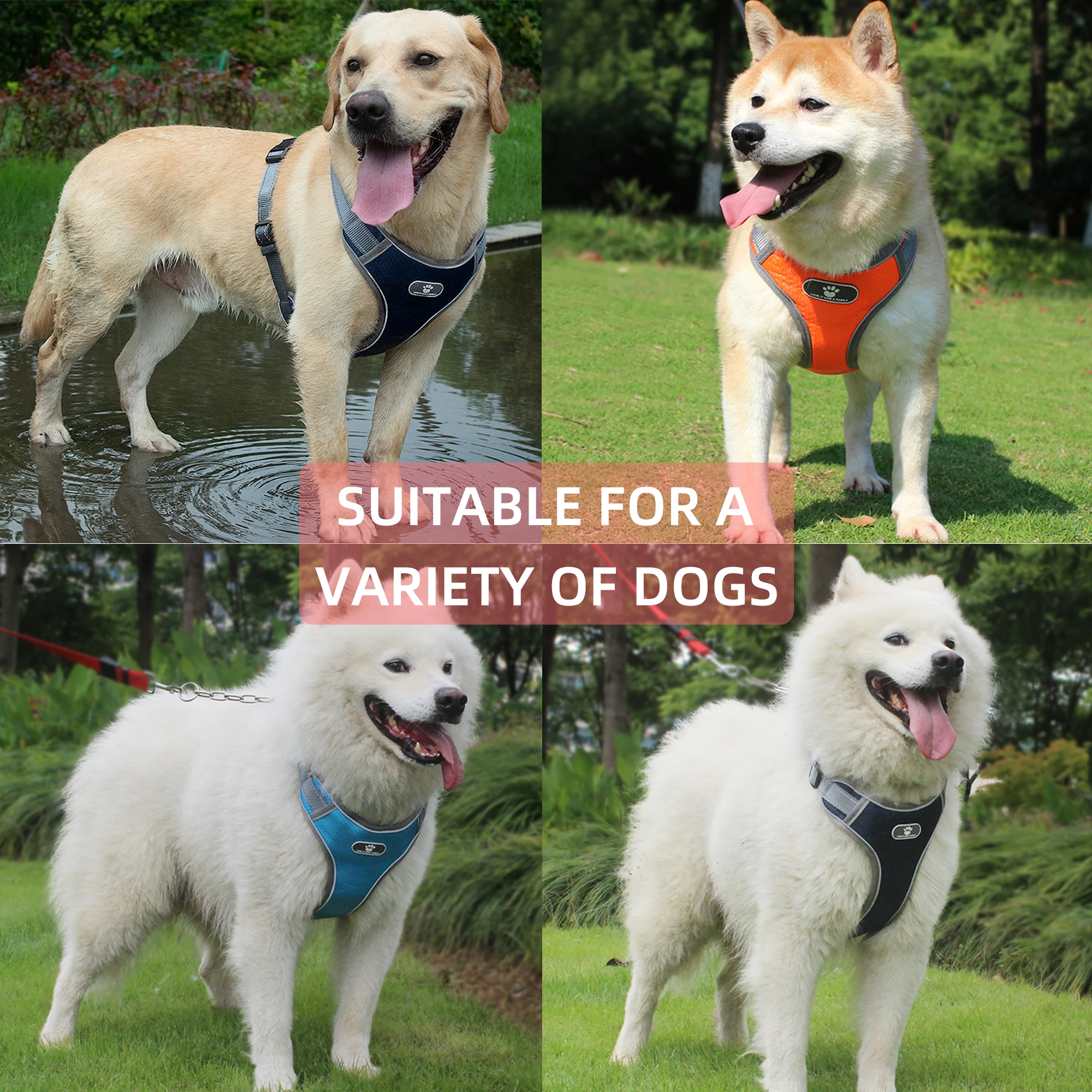 Waterproof Breathable Oxford Pet Harness, Heavy Duty Reflective Strong Dog Harness