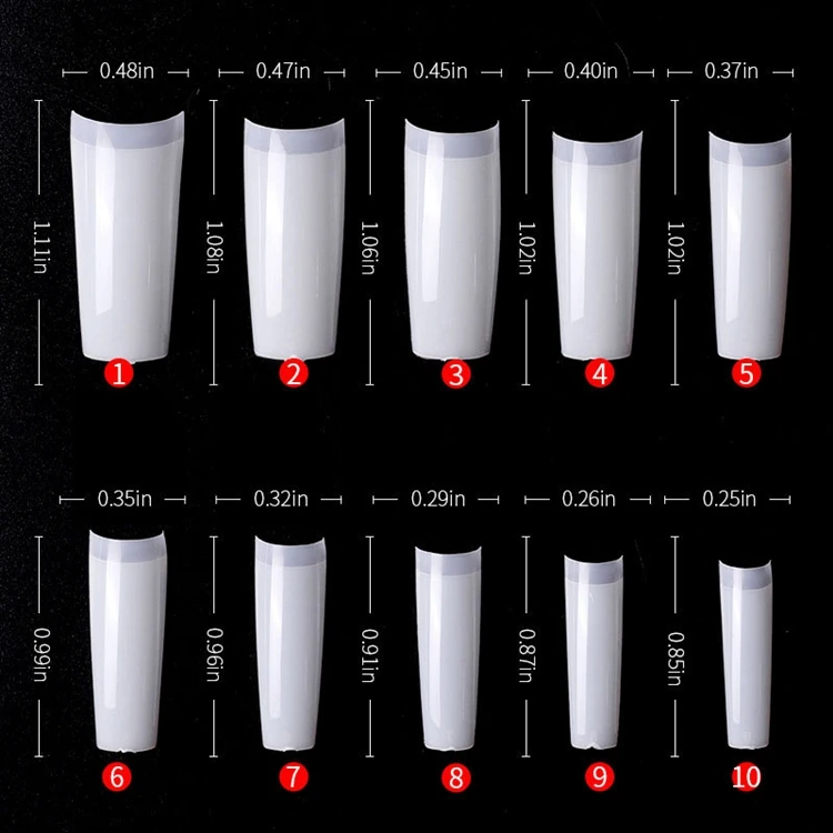 
Professional Clear Coffin Square C Curve Acrylic 500Pcs Extra Long False Extension Half Cover Natural Artificial Nail Tips 