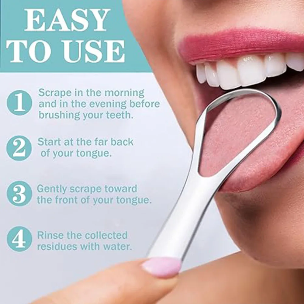 Stainless Steel Tongue Scraper with Case Mouth Cleaner to Remove Bad Breath Conveniently Packaged in Box