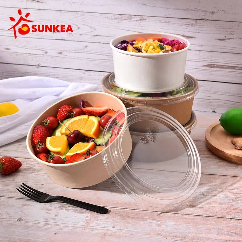 ODM/OEM Emballages Alimentaires Round Brown Biodegradable Eco-Friendly Take Away Salad Fast Kraft Paper Packaging Bowl