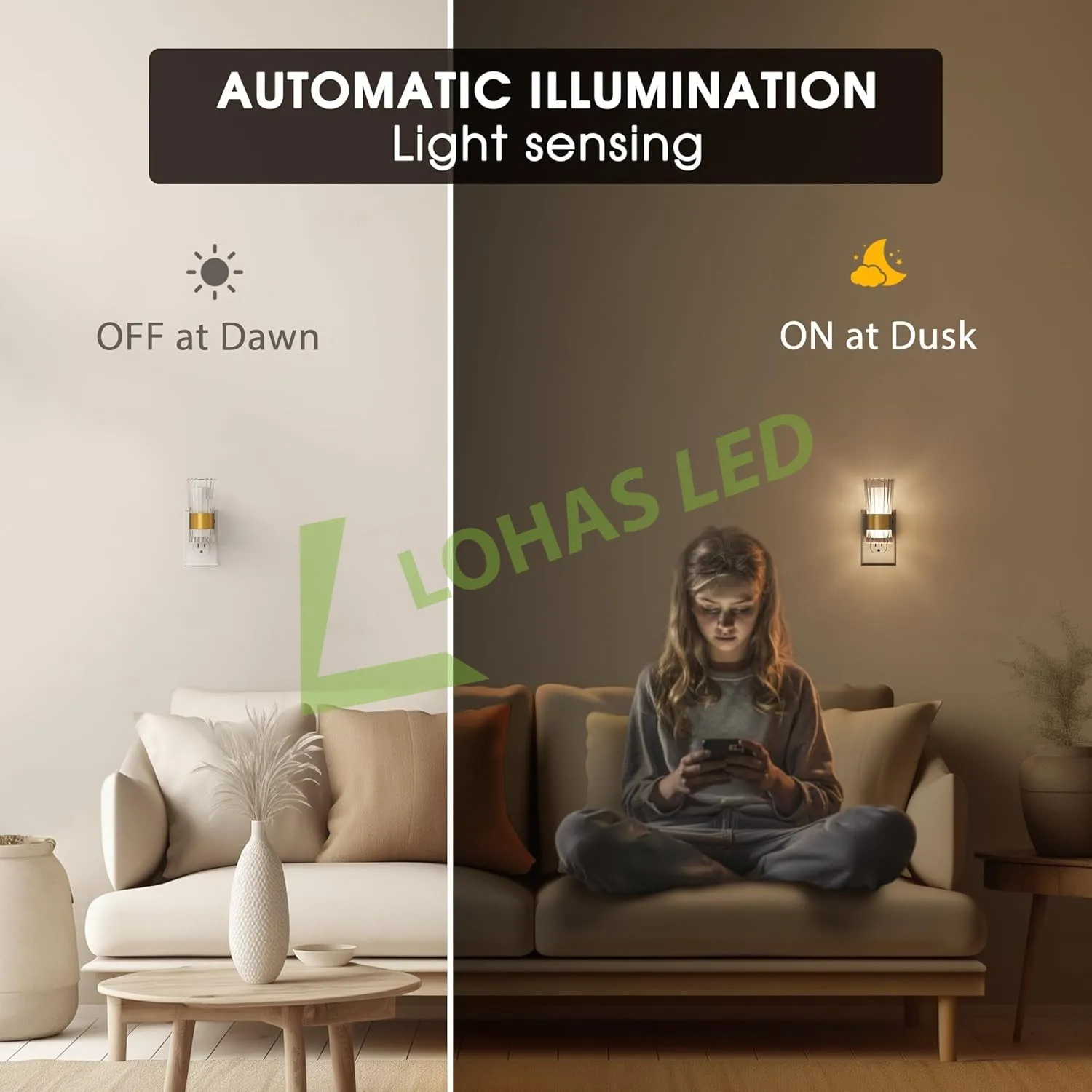 LOHAS Luxury Wall Sconce-Style Night Lamps Warm White 3000K Dimmable Up&Down Lighting LED Night Lights for Bedroom Hallway