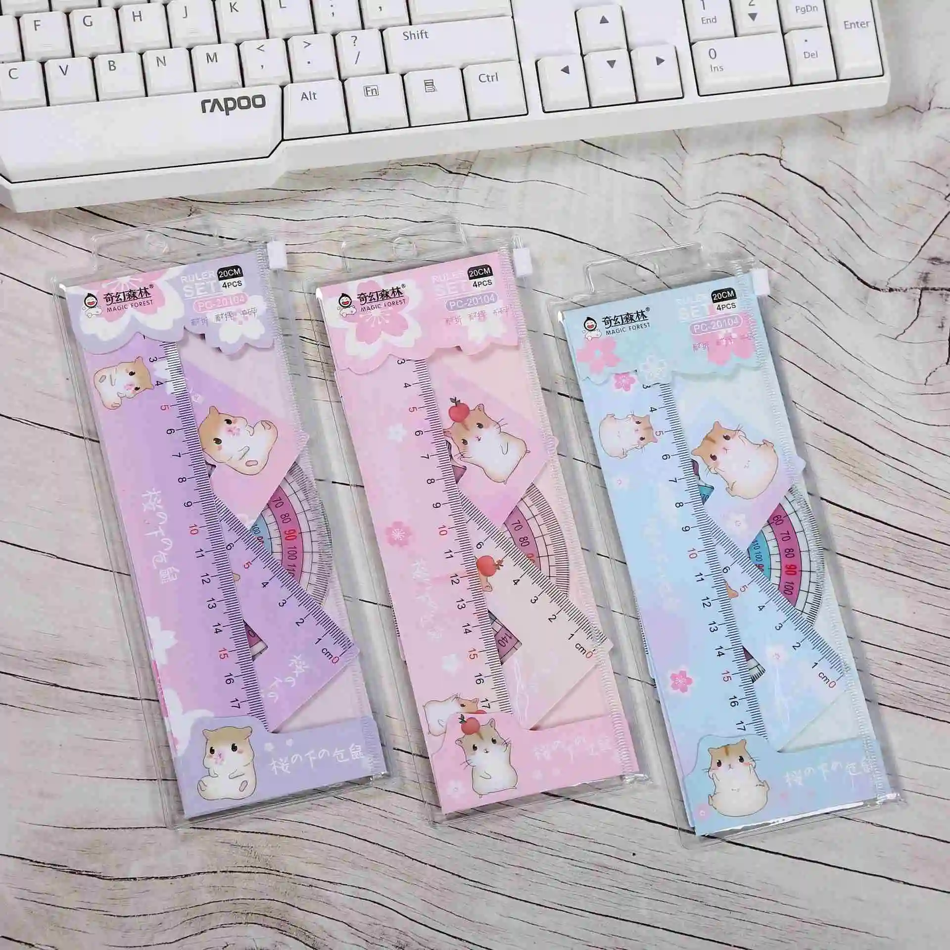 Wholesale student school cartoon cute measure ruler Meter Stick L Shaped Plastic Bookmark Ruler Set