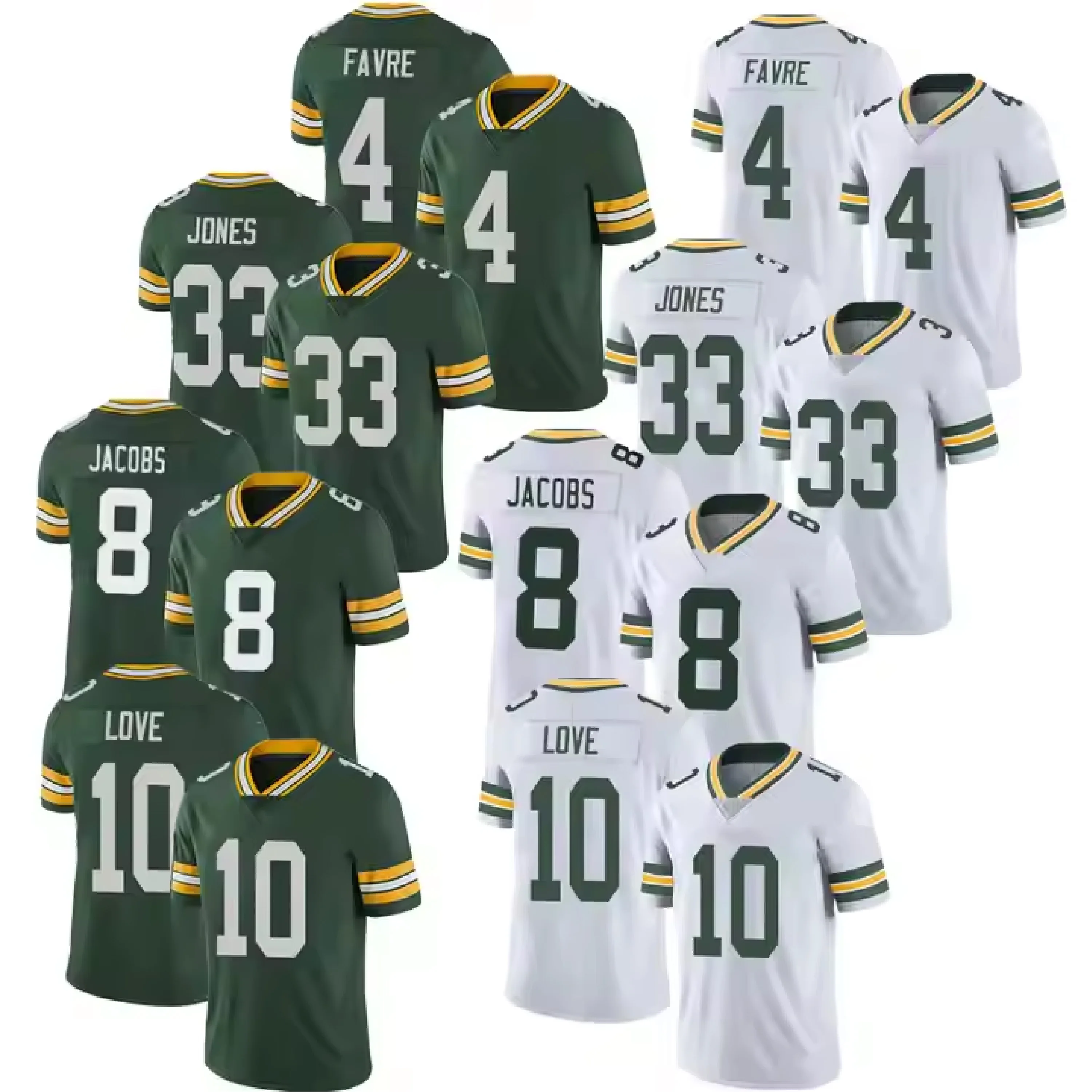 Green Bay Jerseys 10 JD Love 8 Josh Jacobs 4 Brett Favre 33 Aaron Jones Stitched American Football Shirts Sport Tops Jersey