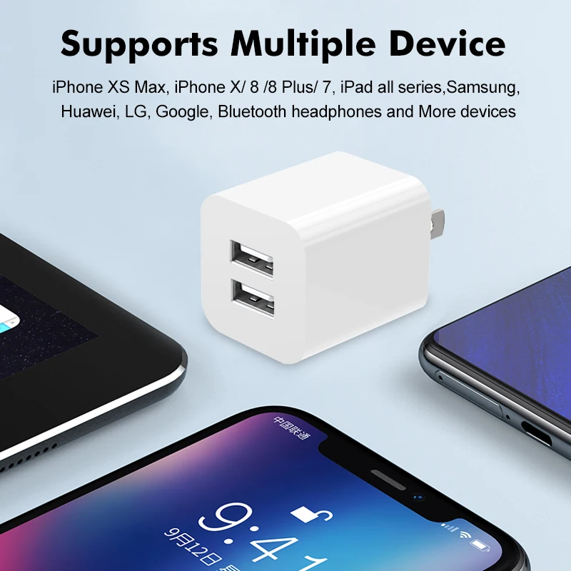 ETL Certified 5V 2.4A USB Wall charger Fast charging Home cube 2 USB travel home charger