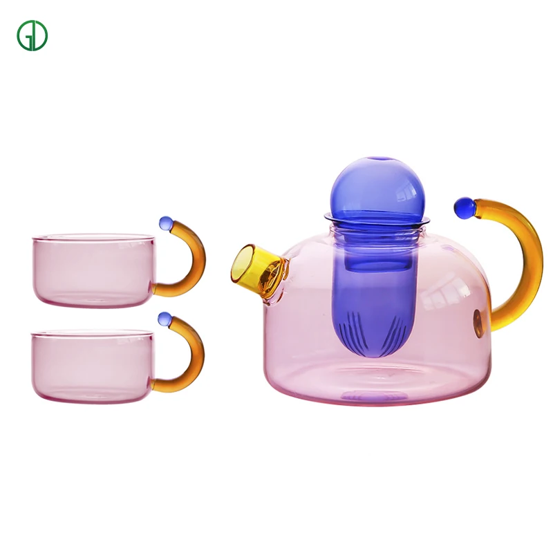 Wholesale Creative color contrast high temperature resistant glass kettle Nordic color glass cup