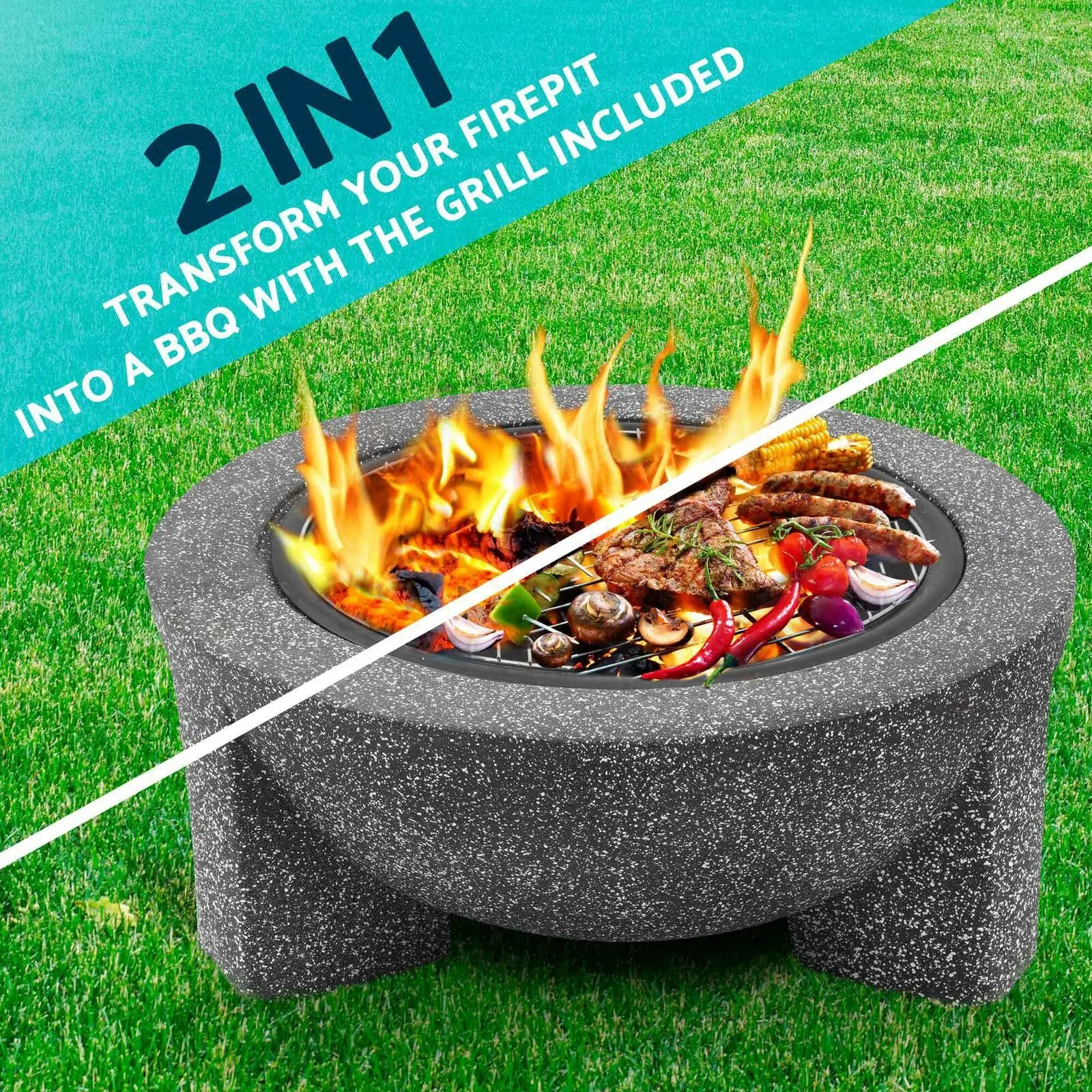 Новый современный бетонный вид деревянная горелка наружная яма 75 см круглая MgO с грилем для