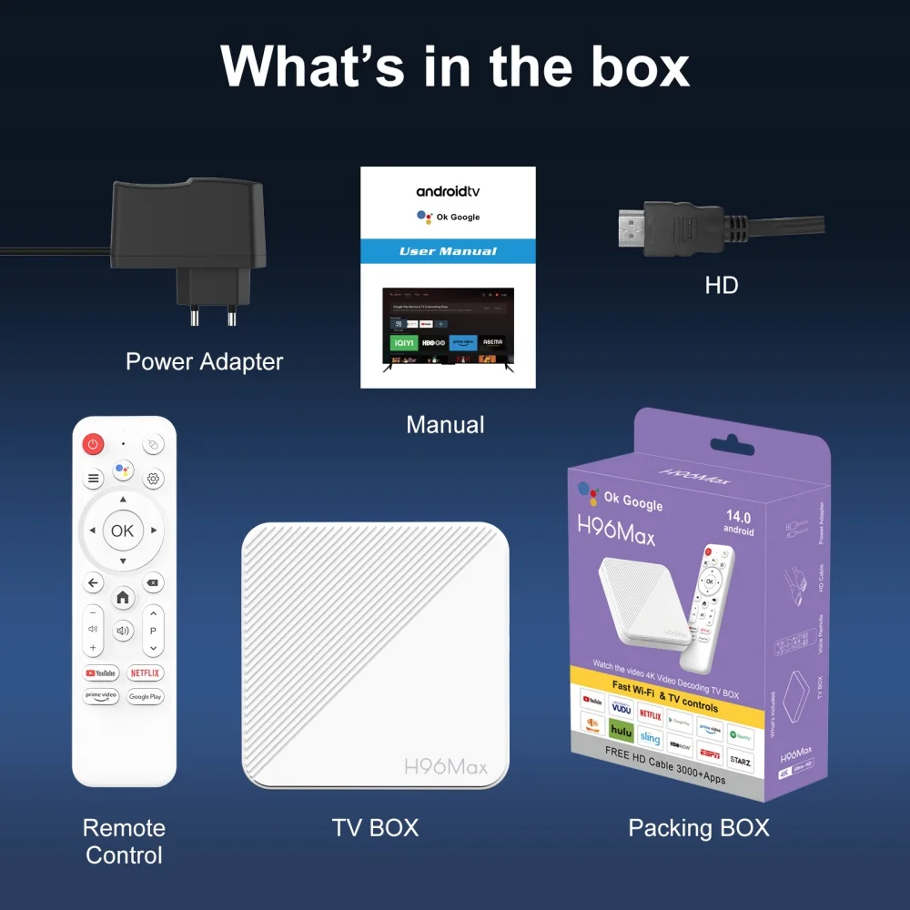 H96 Max H313 ATV 2GB 16GB WiFi 6 Andriod 14 Iptv 4K Smart Converter Android TV Box with BT Voice Remote
