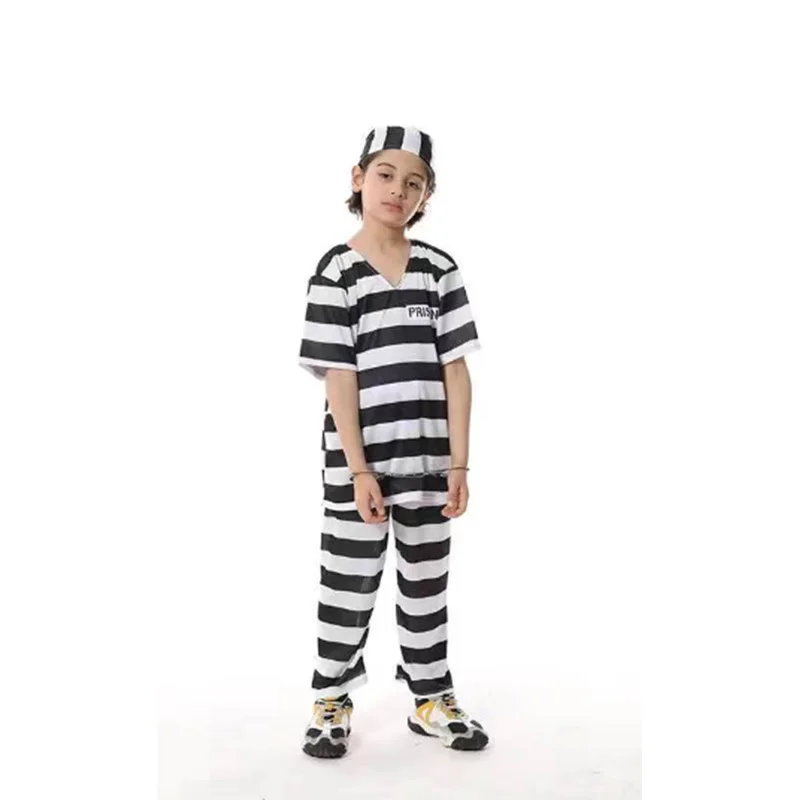 Halloween Cos Couple Costume Men And Women Prison Uniform Guantanamo Prisoner Black And White Stripes Adult Halloween Costume