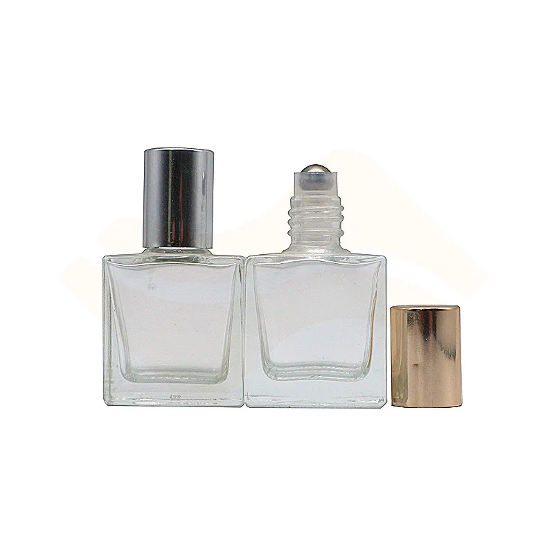 10 ml 15ml Mini Square Rectangular Shape Clear Glass Roll on Bottle with Stainless Steel Roller Ball