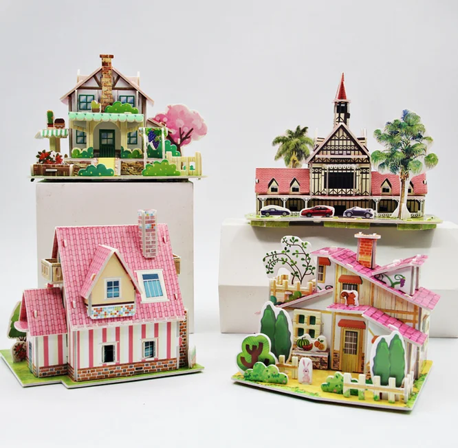 3D puzzle handmade house model paper puzzle toys for children