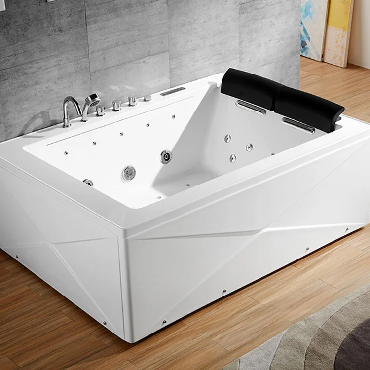 Bathroom luxury three sided art skirt bathtub cylinder surface solid wood massage bathtub for 2 person