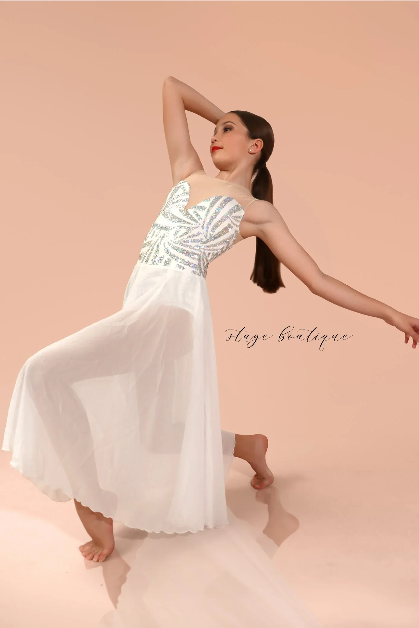 Stage Boutique Hamlet Lyrical Slow Modern New White Color Dance Costume Ball Gown for Girls
