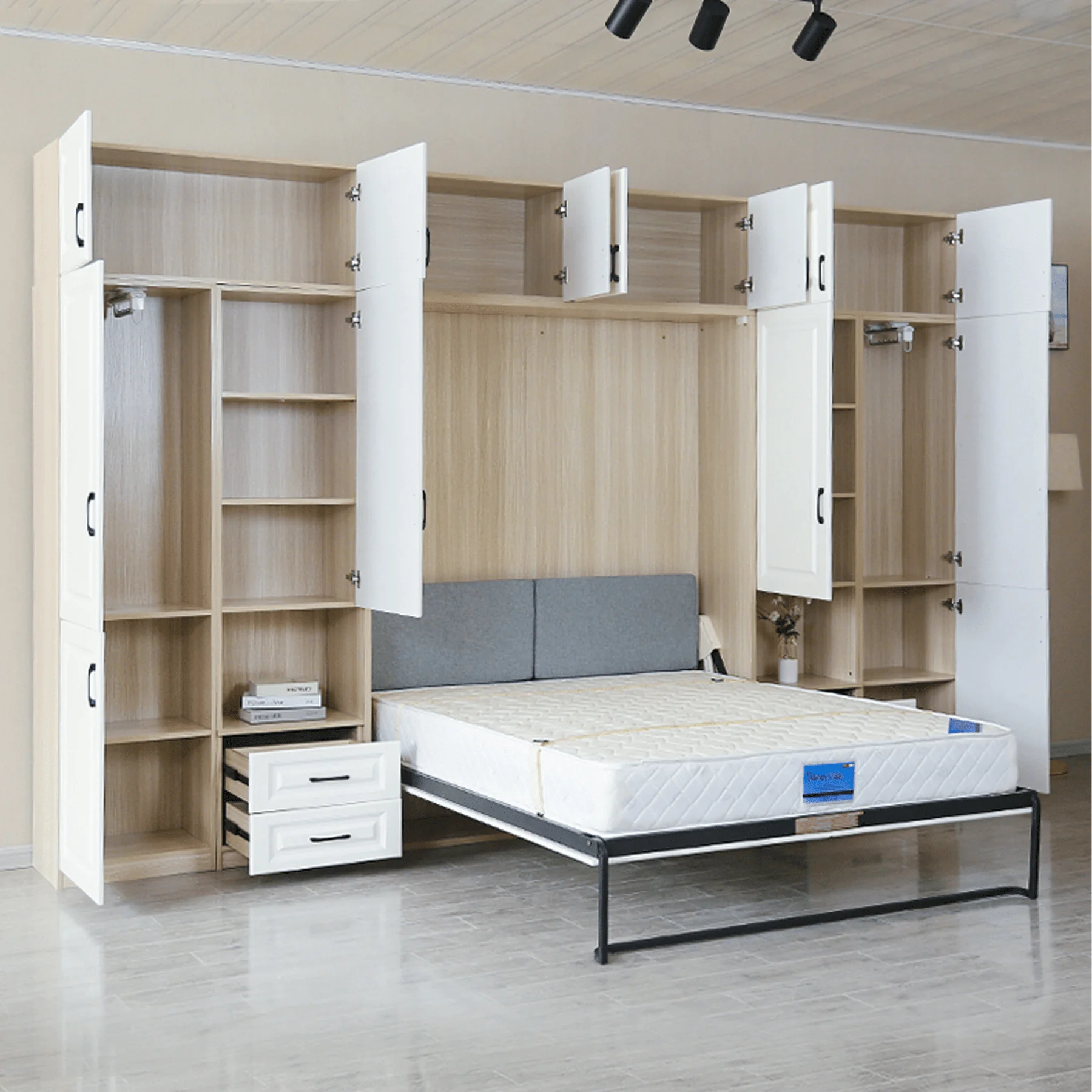 Modern Custom Whole Set Space Saving Home Furniture Design Wall Bed Folding Bed With Wooden Sofa Murphy Bed