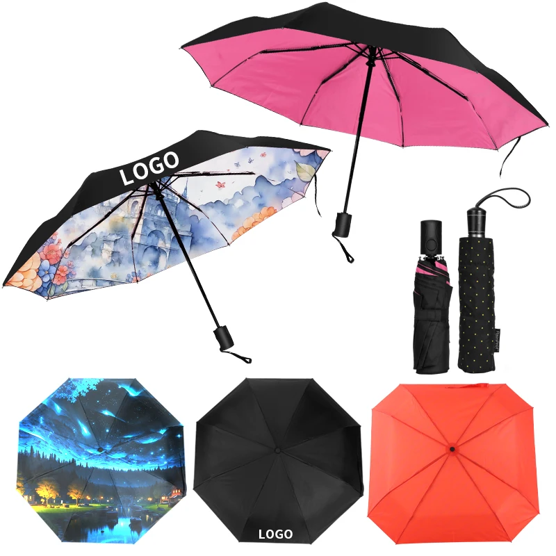 Fully automatic custom logo umbrella with UV 3 fold auto open and close rainproof outdoor shading parasol umbrella