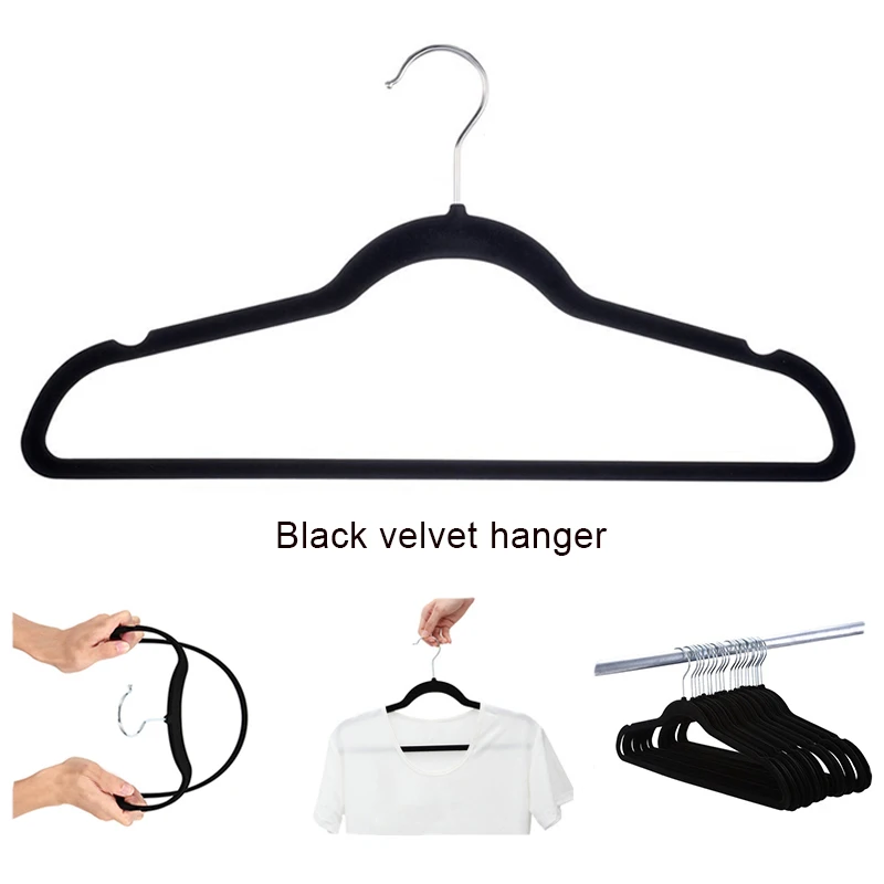 
Slim Black Plastic Flocked Non Slip Velvet Coat Hanger Wholesale 