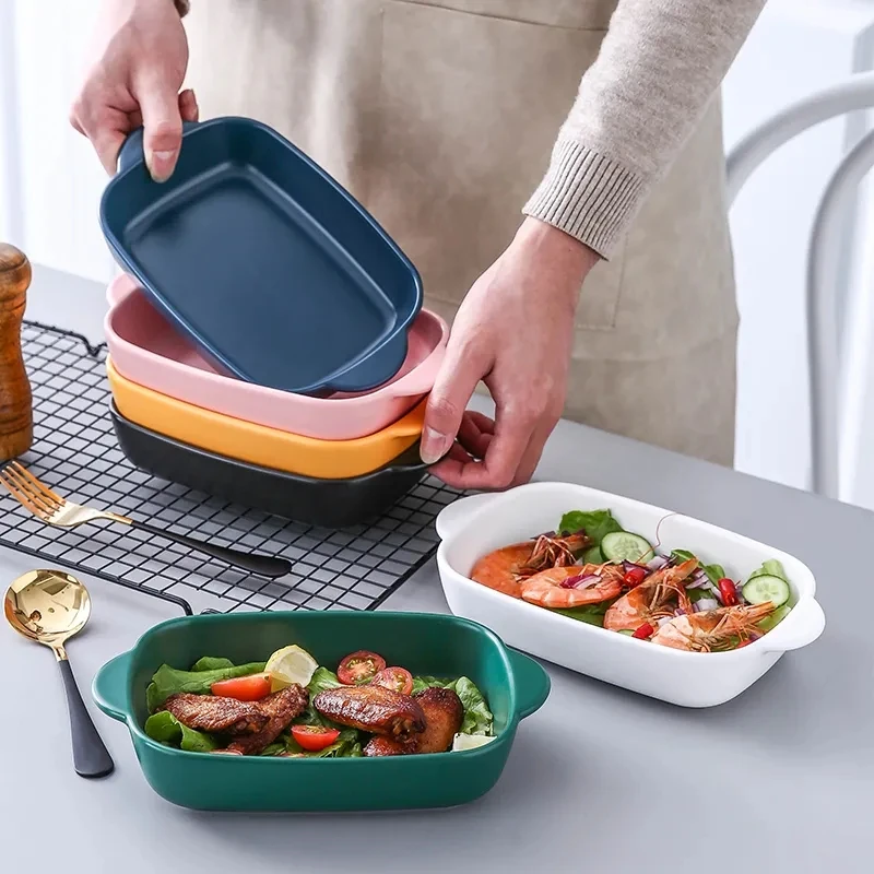 Недорогая Бытовая Посуда для выпечки разных цветов кухонная керамическая квадратная посуда