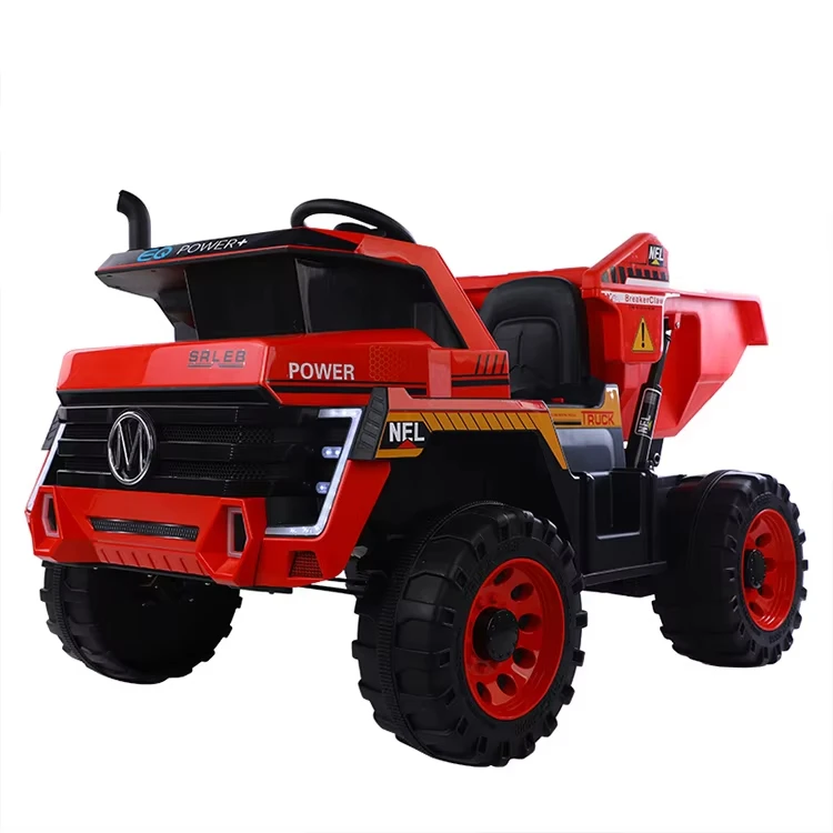Free Shipping 12V Four-Wheel Drive Electric Truck Kids Ride-On Car Tipping Bucket Two Seats Battery Operated Plastic Material