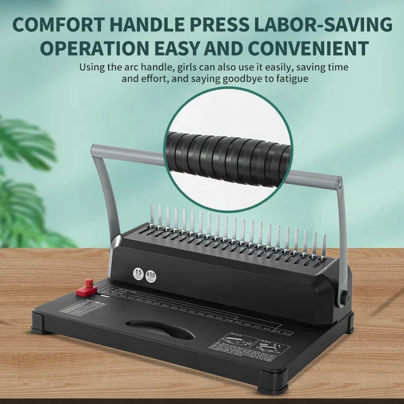 Manual 350 Sheets A4 297mm Letter Size Book 21 Hole Plastic Comb Binding Machine