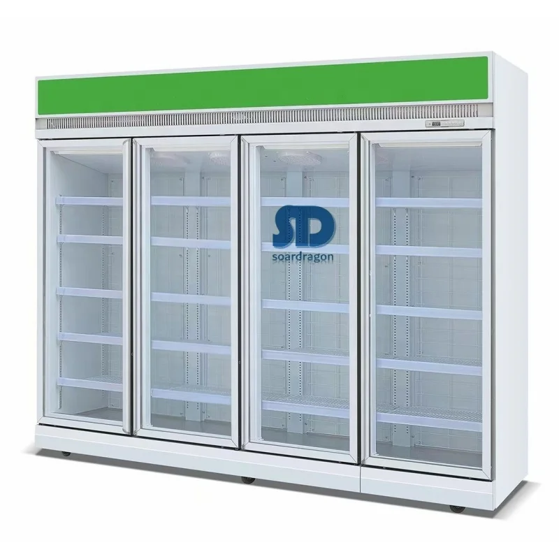 Soardragon 4 door supermarket refrigeration upright showcase vertical refrigerator with tempered refrigerator glass doors