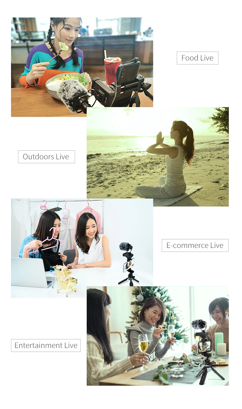 Portable Broadcast Equipment Vlog Device Stabilizer Phone Mount with LED Light and Microphone