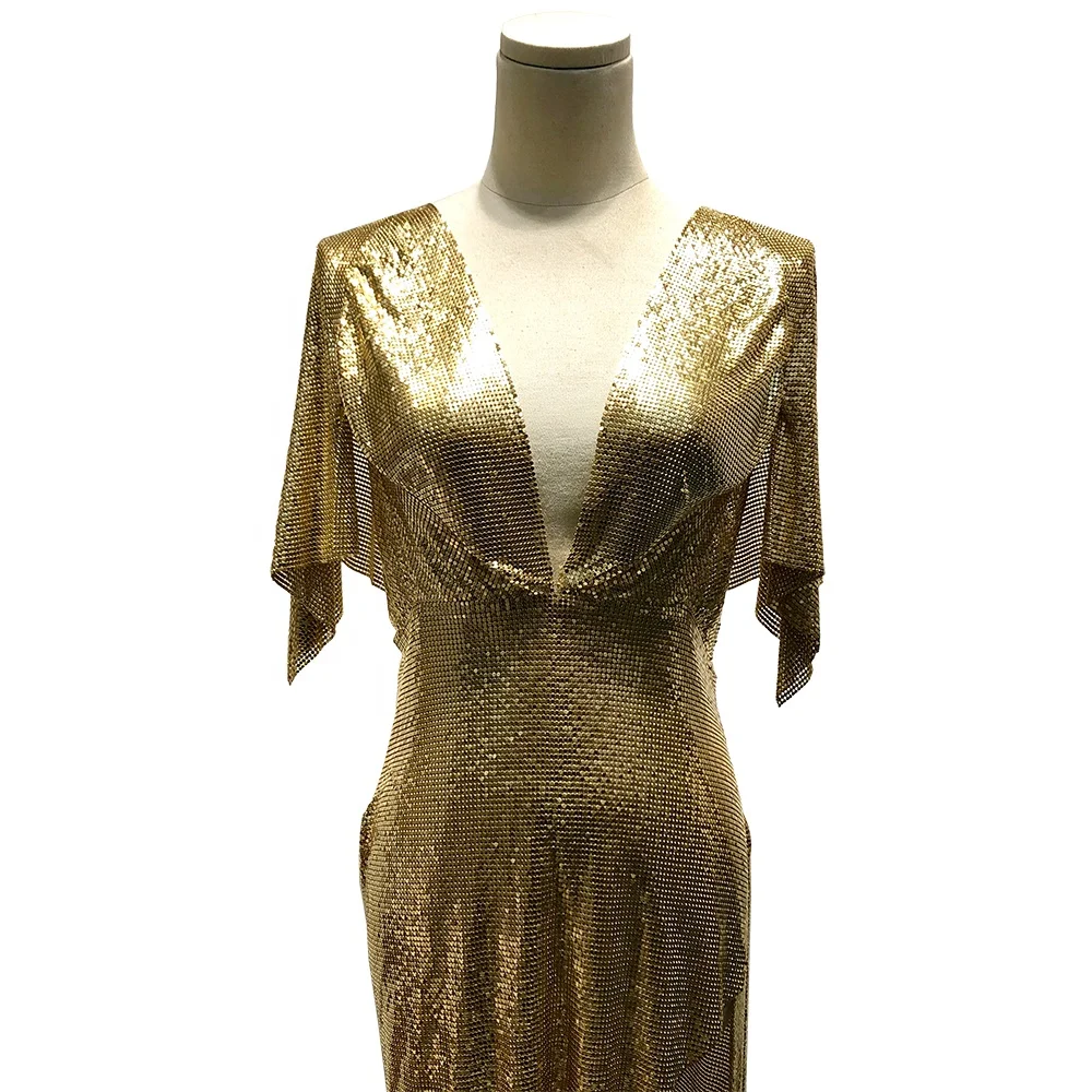 GC062 golden sequin Body Chest V-neck Chain dresses women casual for Women Summer Jewelry.