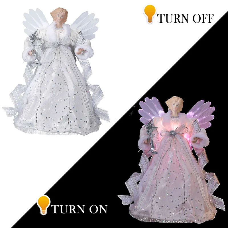 EAGLEGIFTS 20+ year Experience Premium Color Change White Wings Silver Angel Christmas Tree Topper Ornament