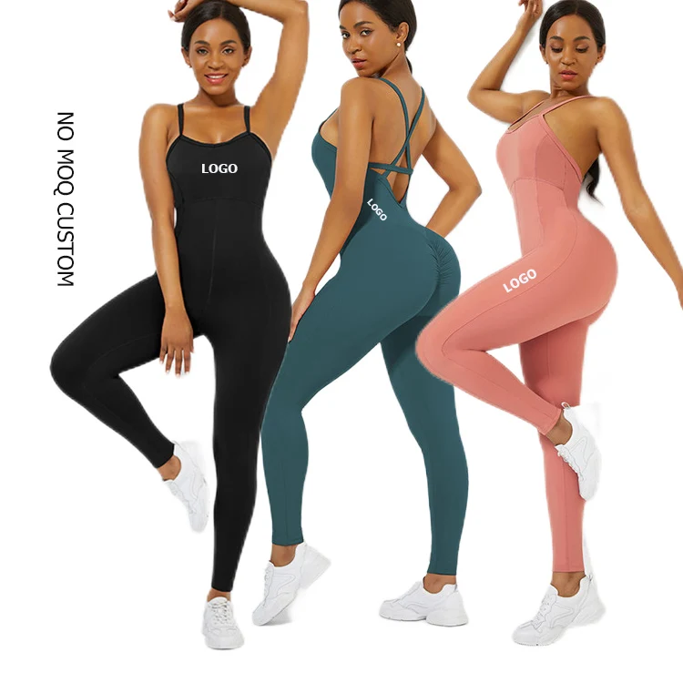 WAISTDEAR Custom Logo Strappy Back Scrunch Butt Seamless Yoga Sets Butt Lifter Fitness Clothing Women Jumpsuit Activewear