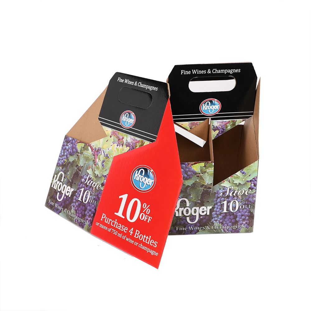 Four Folding 4 Pack Bottles Wine Beer Paper Carriers with Glossy Vanished