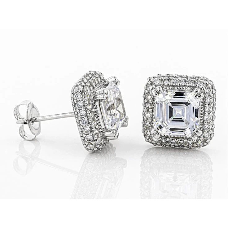 Ladies Jewelry Earrings CZ Cubic Zircon Crystal Gemstone Square Earrings Women Stud Earrings