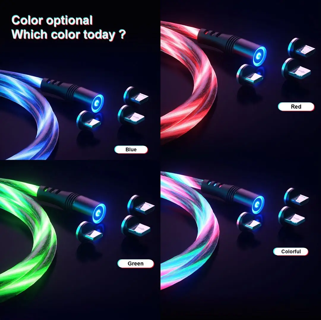 
Lm1S 3 In 1 Led Night Light Glow Magnetic Quick Charging Cable 3A Usb-C Mobile Cell Phone Charge Magnet Luminous Flowing Cable 