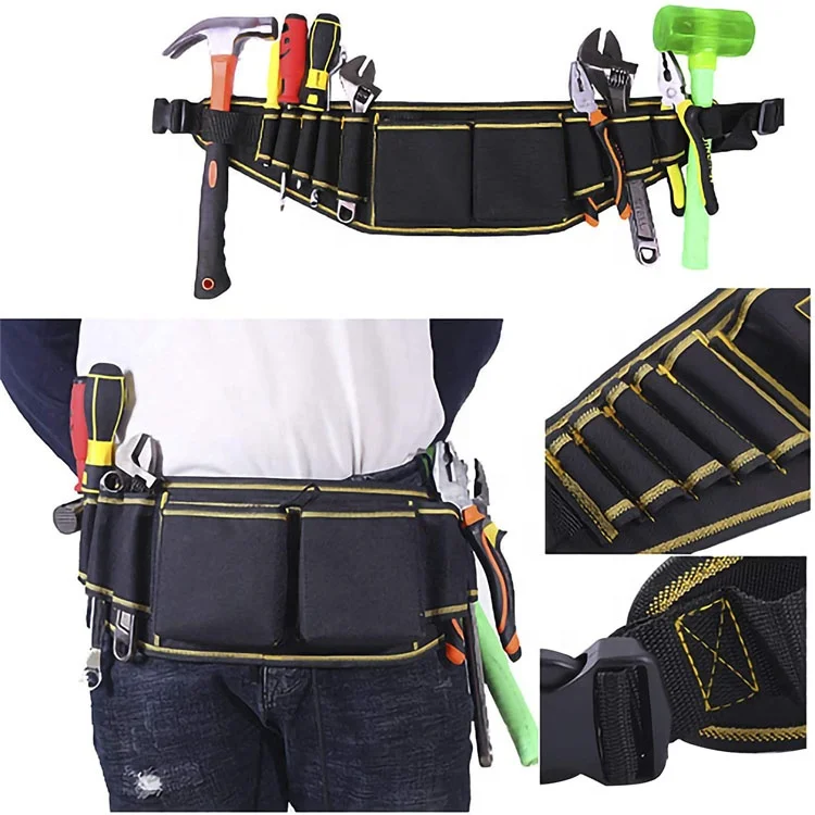 Tool Belt for Electrician Carpenter Construction Worker-Adjustable Utility Tool Belt Waist Pouch Bag Lid Hammer Hold-Rope Belt