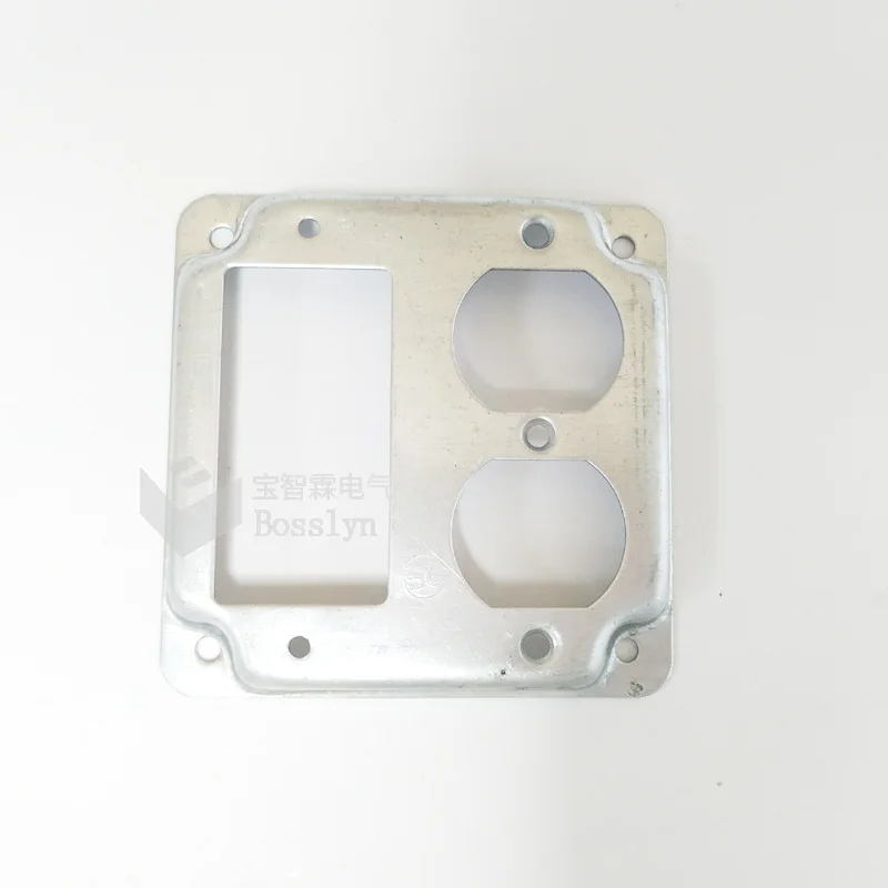 1 GFCI and 1 Duplex Receptacle 4-Inch Square Exposed Work Cover galvanized panel