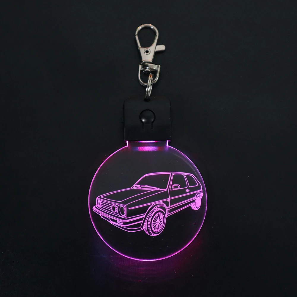 Car Shape Rechargeable 3D Laser Engraved Blank Glass Metal Keyring Customizable Logo Led Acrylic Key chain Keychain