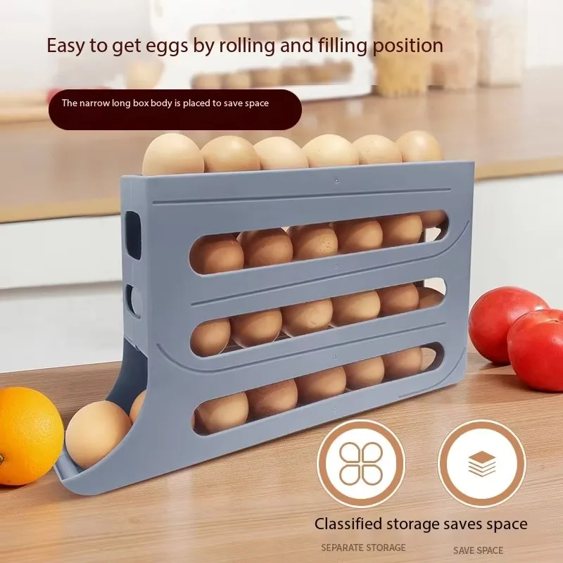 Wholesale Egg Holders Dispenser Kitchen Organizer Accessories Automatic Rolling 4 Layers Refrigerator Rolling Egg Trays
