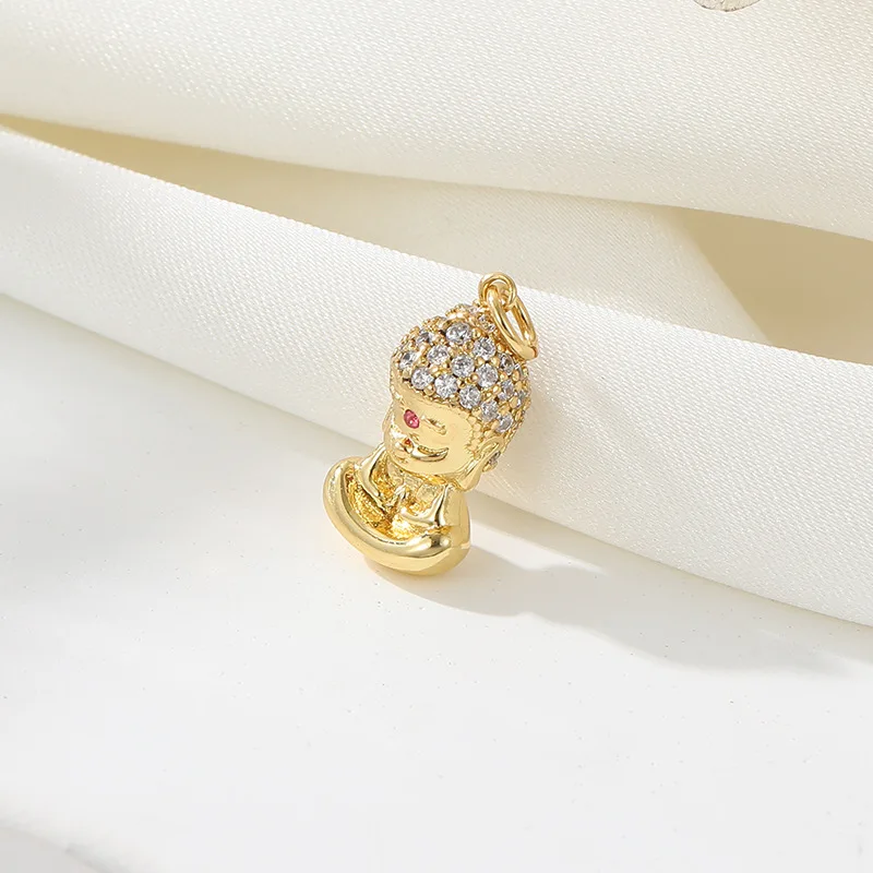 Wholesale 14K Gold Jewelry Making Charms Zircon Buddha Statue Pendant Enamel Charm Diy Earrings Bracelet Necklace Accessories
