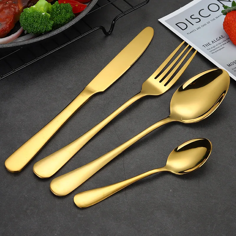 
Color Sample Flatware Laser Stainless Steel Spoon Golden Modern Silverware Gold Cutlery Set With box For Wedding 