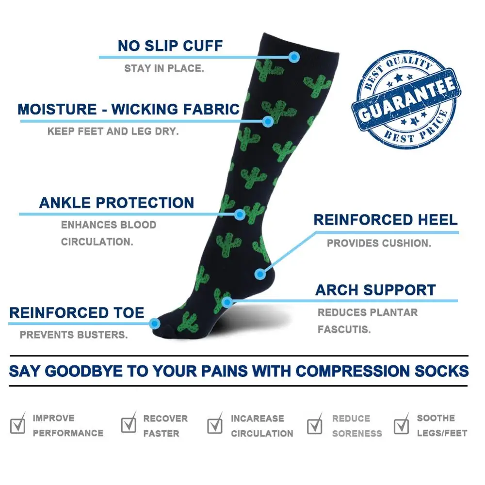 
Hot Selling Customized Pattern Printing Sports Stocking Custom Logo Cactus Running Compression Sock &nbsp;