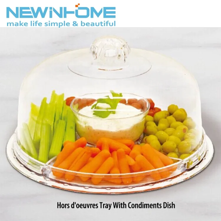 Amazon hot selling Acrylic Multifunctional Cake Stand With Dome lid cover  Multi-Functional Serving Platter and Cake Plate