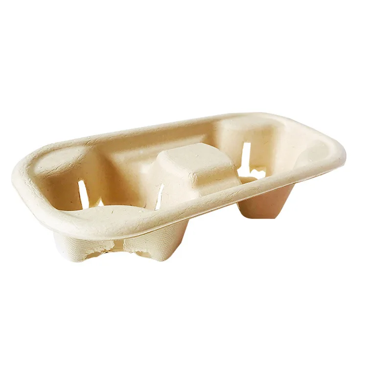 
Takeaway Disposable Drink Pulp Mould 2PCS Biodegradable Paper Coffee Cup Holder Tray 