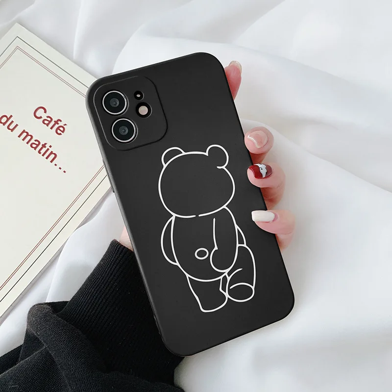 Funny cartoon bear phone case for iphone11 12 13 pro max liquid silicone xr xs all inclusive soft 7 8 Plus