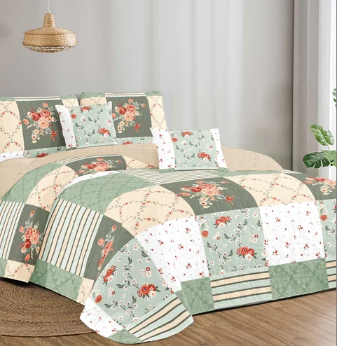 Stock Printed Ultrasonic Microfiber Quilt Bedding Set